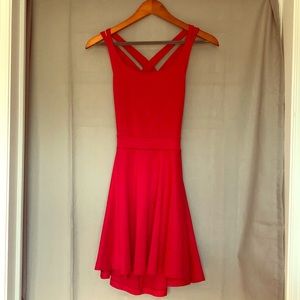 Short red strappy skater dress